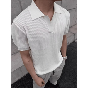肌理感翻领冰丝Polo衫高级感针织纹理短袖夏季半袖纯色休闲男ins