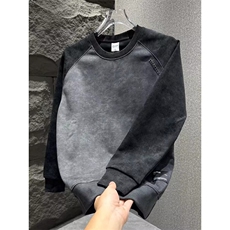 韩版圆领男士卫衣加绒加厚撞色设计感休闲衣服青年扎染上衣轻奢风，男装卫衣，星座506A