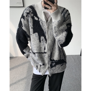 扎染提花针织开衫男拼接撞色渐变毛衣外套男拉链上衣 MY1257-P78图片