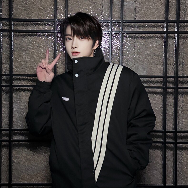 （自家图）冬季新款立领三道杠条纹斜纹拼接潮牌棉衣1527-P120，男装棉衣，星座910-5