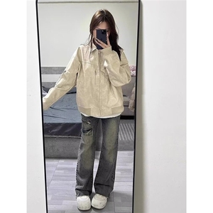 日系潮流百搭时尚杏色高质量皮衣夹克流行气质简约新款HH219 P75图片