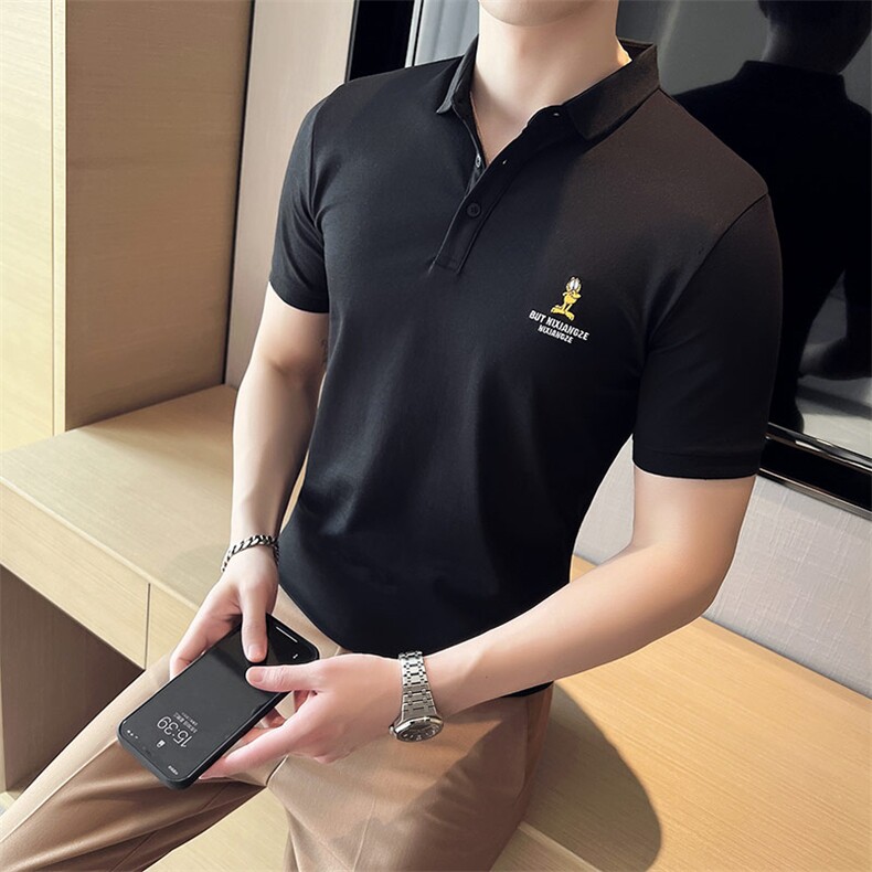 2024夏季新款英伦风高品质修身刺绣POLO衫冰丝短袖T恤男D239-p48,男装T恤,电商D303