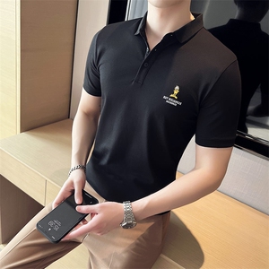 2024夏季新款 英伦风高品质修身刺绣POLO衫冰丝短袖T恤男D239-p48图片