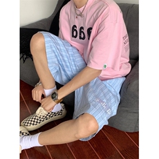 蓝色条纹短裤男女抽绳宽松夏季新款速干透气沙滩裤D5031，男装牛仔裤，星座1116A（原606A-3）