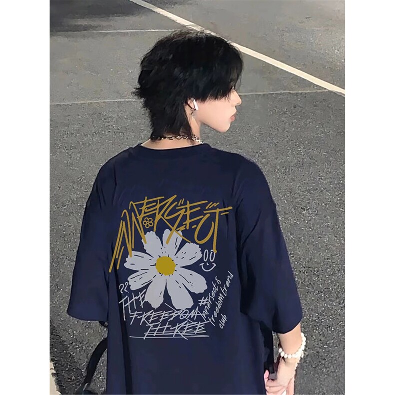 抖音得物 210克现货宽松纯棉美式潮牌印花落肩袖纯棉T恤AT21108图片