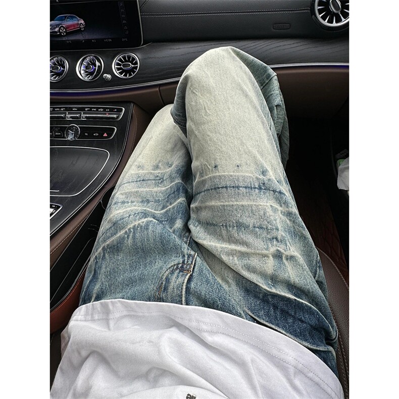 美式牛仔裤男复古水洗高街直筒宽松痞帅脏脏vibe裤子N7668,男装牛仔裤,星座1116A（原606A-3）