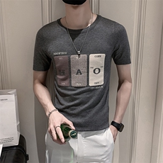 黑色2022精神小伙修身男士冰丝针织短袖T恤潮T085-P48控68，男装T恤，电商A108
