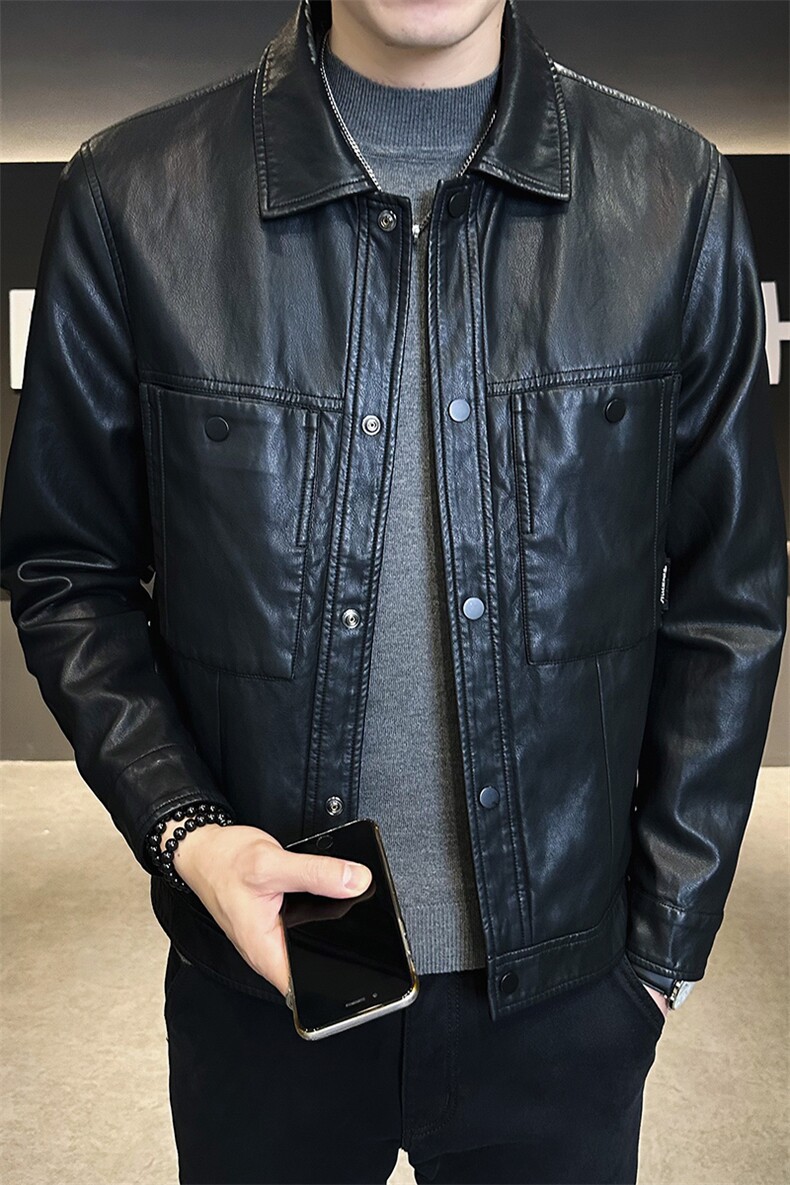 加绒皮衣外套男秋冬季2025新款机车PU皮夹克A313-6622-P135,男装夹克,电商A313