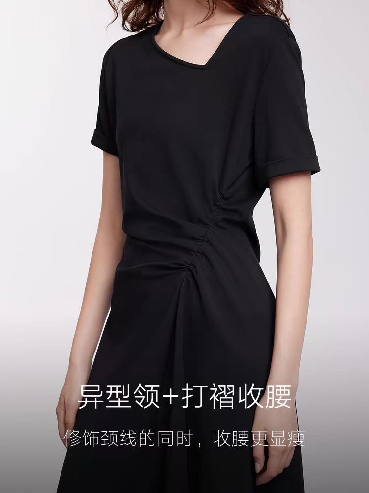 复古高级感收腰显瘦开叉连衣裙女2025夏季新款小众赫本风黑裙,女装连衣裙,泰合衣坊