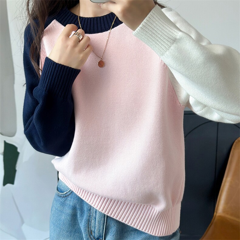 2025秋冬新款圆领女加厚毛衣纯棉内搭保暖针织打底针织衫纯色宽松,针织衫/毛衣,洁纯羊绒