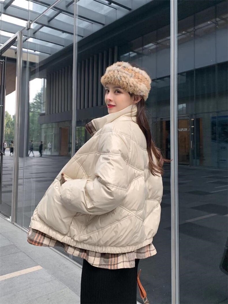 现货～羽绒服下摆拼格子，女装羽绒服，恋钱