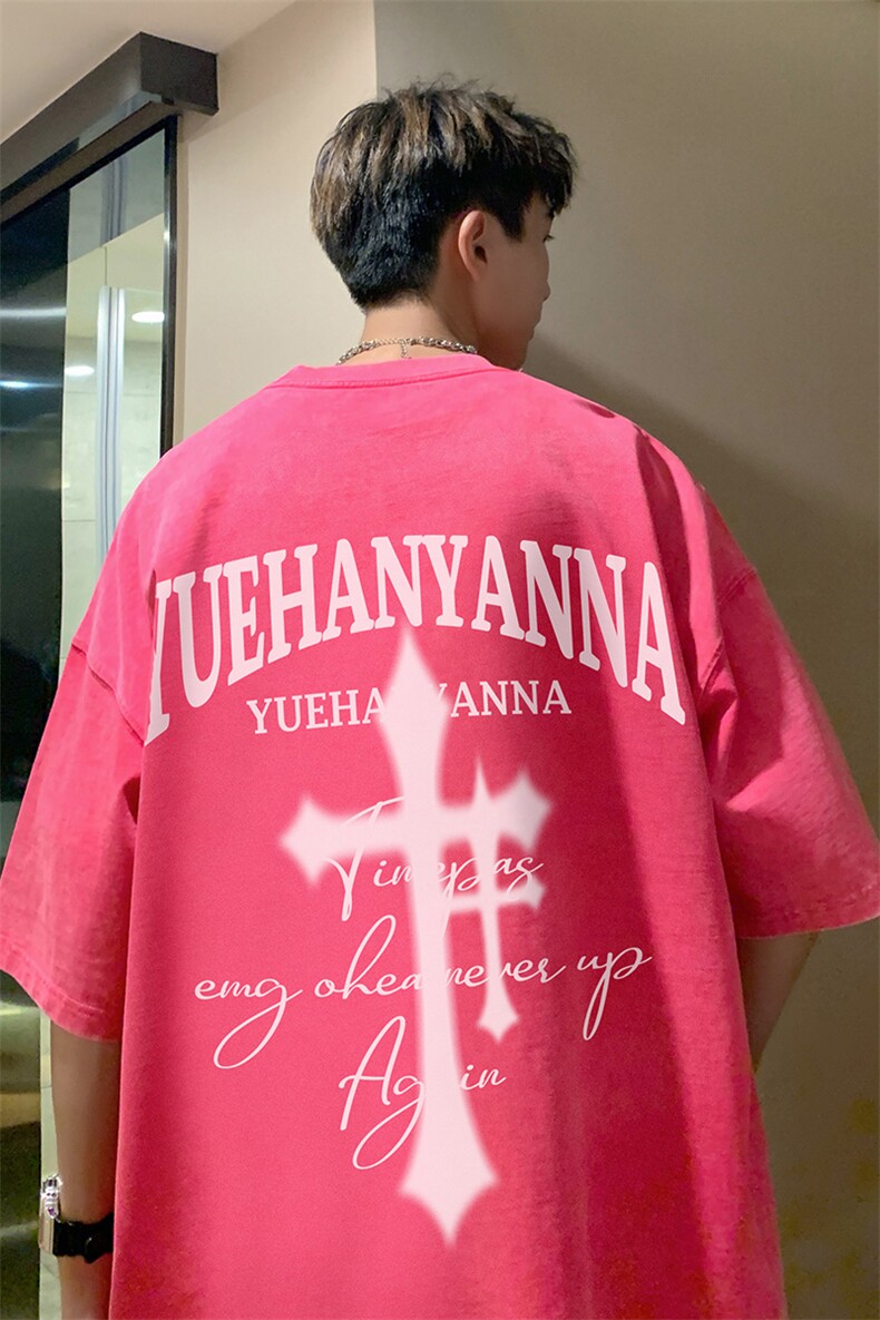抖音供货、10万现货印花款230克水洗棉短袖T恤D223A-ST2366-P35,男装T恤,电商019-1