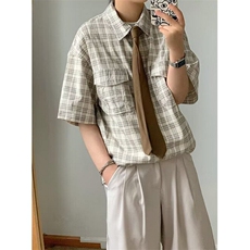 vintage美拉德衬衣宽松格纹设计感短袖工装衬衫男女夏季CS139，男装衬衫，星座1116A（原606A-3）