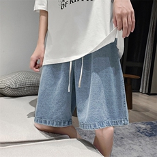 港风无性别直筒光版大码宽松五分短裤牛仔裤A042-DK21229-P35，男装牛仔裤，电商A042