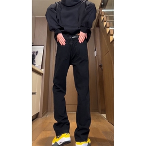 自己拍的视频纯黑色弹力牛仔裤cleanfit显瘦微喇裤子HNKZ2401-P53图片