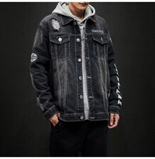 jk818-p80M-5XL黑墙ins牛仔夹克绣花破洞大码男日系CITYBOY，男装夹克，星座103A