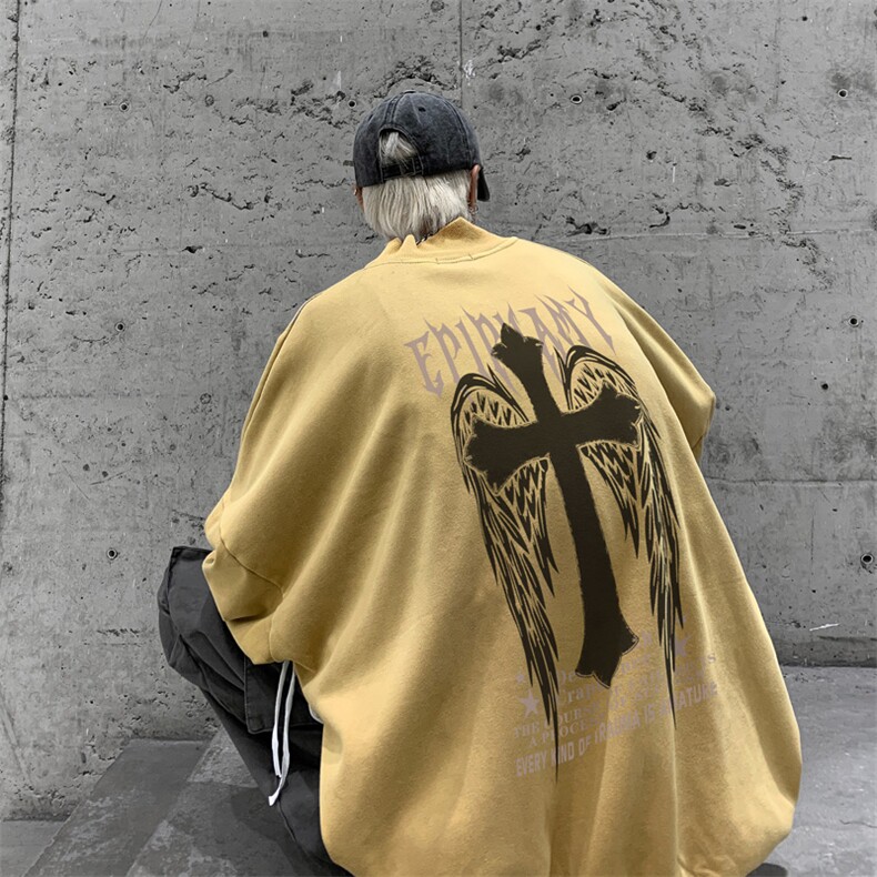 水洗做旧加绒加厚卫衣男2026冬高领十字架打底衫XZ514-2-X55-P78,男装T恤,星座514-2(原B239)