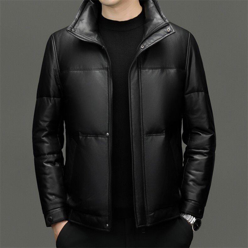 Z7001冬季海宁真皮羽绒服男白鹅绒时尚皮衣中年绵羊皮外套商务图片