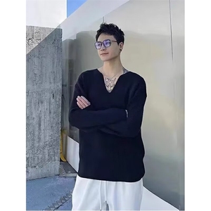 秋冬款男女V领毛衣条纹针织衫宽松休闲打底衫MA212 P45图片