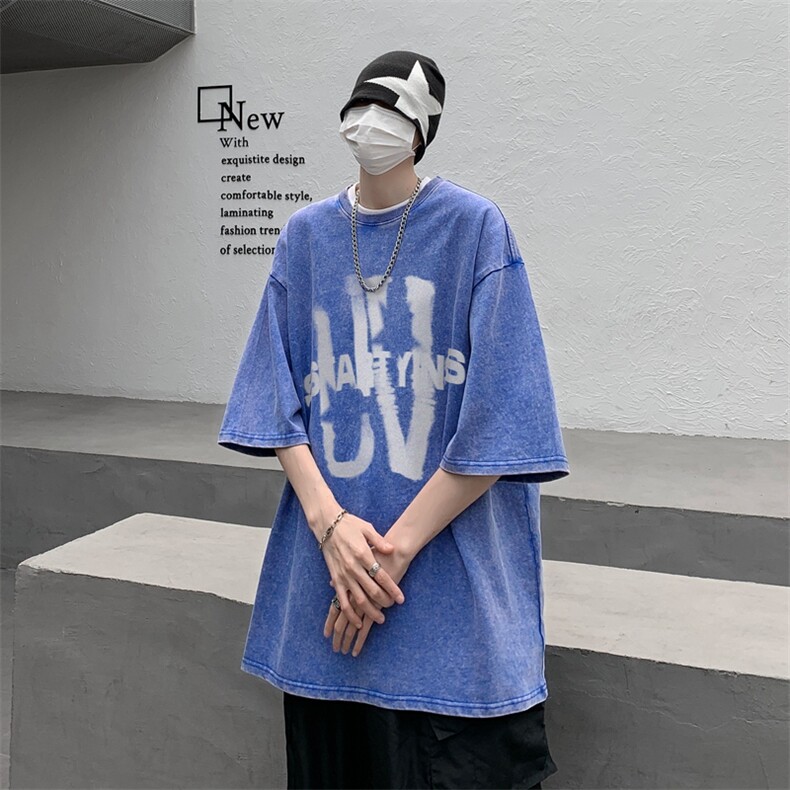 潮牌宽松短袖t恤蜡染美式复古高街水洗做旧517A-2-SX243-P38,男装T恤,星座517A-2