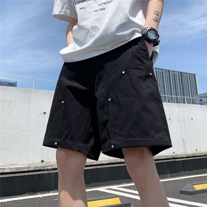 复古美式牛仔短裤男士夏季毛边设计感五分裤休闲潮牌高街百搭图片