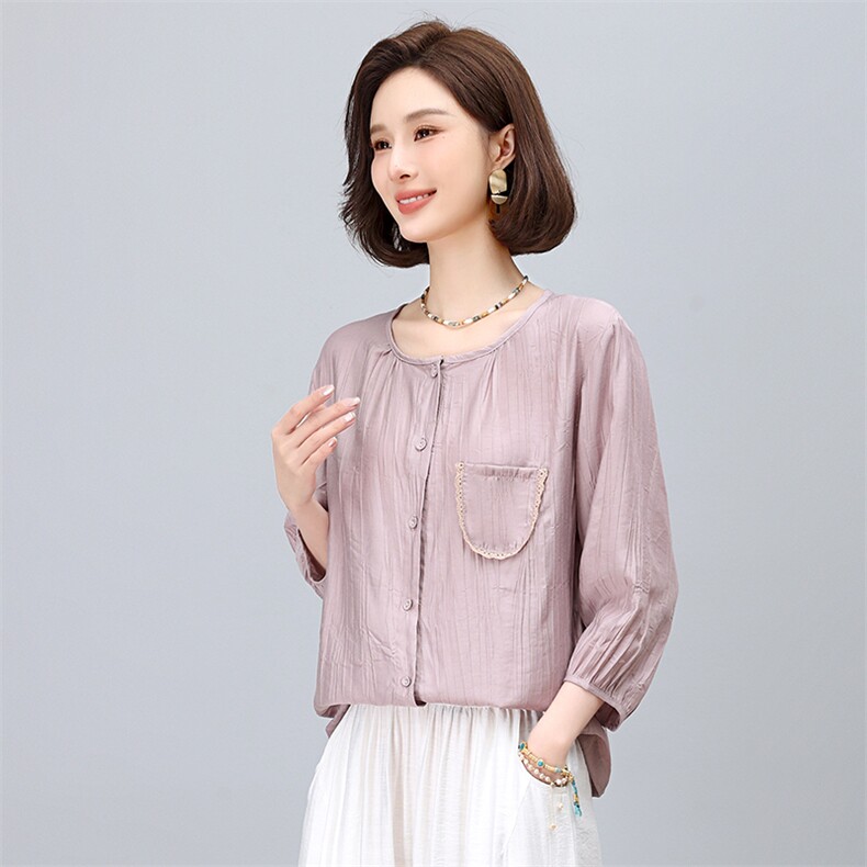 夏季薄款冰丝衬衫女夏季2025新款中年妈妈宽松休闲遮肚子上衣,女装衬衫,悦见她
