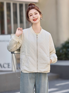粉色休闲棒球服短款外套女2026春秋新款洋气减龄时尚菱格夹克上衣图片