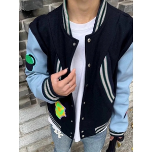 网图有货 秋季kiko棒球服蓝袖外套男美式高街拼接夹克 A306-P65图片