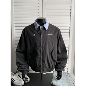 JK715-尺码M-3XL-P55-美式复古绣花假两件翻领棒球服夹克外套图片