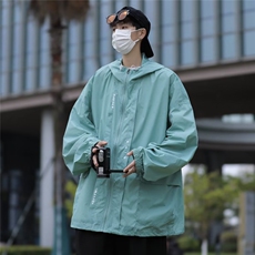 美式潮ins夏季复古宽松黑白立裁拼接防晒连帽薄夹克F915P42，男装夹克，星座1116-2