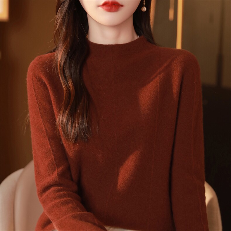 秋冬显瘦时髦百搭简约半高领羊毛衫,女装羊毛衫,邓利维