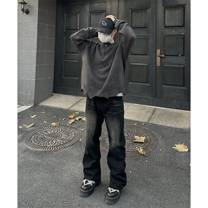 美式ins高街hiphop重工艺水洗微喇复古蓝牛仔裤货号K2320-1P55图片