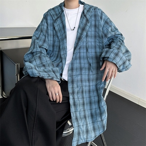 廓形防晒衬衫男夏季长袖冰丝薄款亚麻格子衬衣开衫外套CS29006P50图片
