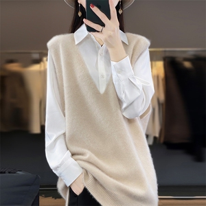 中长款羊毛针织马甲背心女秋冬2024新款100羊毛坎肩毛衣叠穿图片