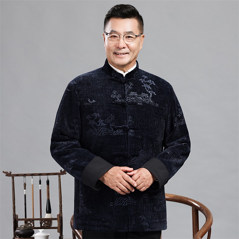 长期货中老年唐装棉服男风灯芯绒爸爸装中式盘扣外套爷爷棉袄,男装棉衣,钱塘723