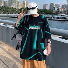 抖音得物高品质40支双纱精梳纯印花百搭短袖T恤男T7197-P45，男装T恤，电商A441-1