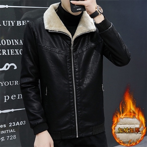 秋冬加绒加厚男士休闲翻领修身潮流皮衣外套上衣A01-P115图片