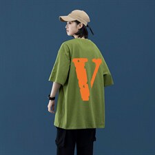 2024夏季新款宽松大码中性风橙色V男女运动短袖纯棉T恤T1912-P28，男装T恤，星座508（原C305）