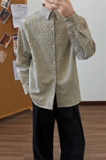 黄灰格子衬衫潮牌情侣款开衫宽松款泡泡纱外套5Q4068-TP5588，男装衬衫，电商A102