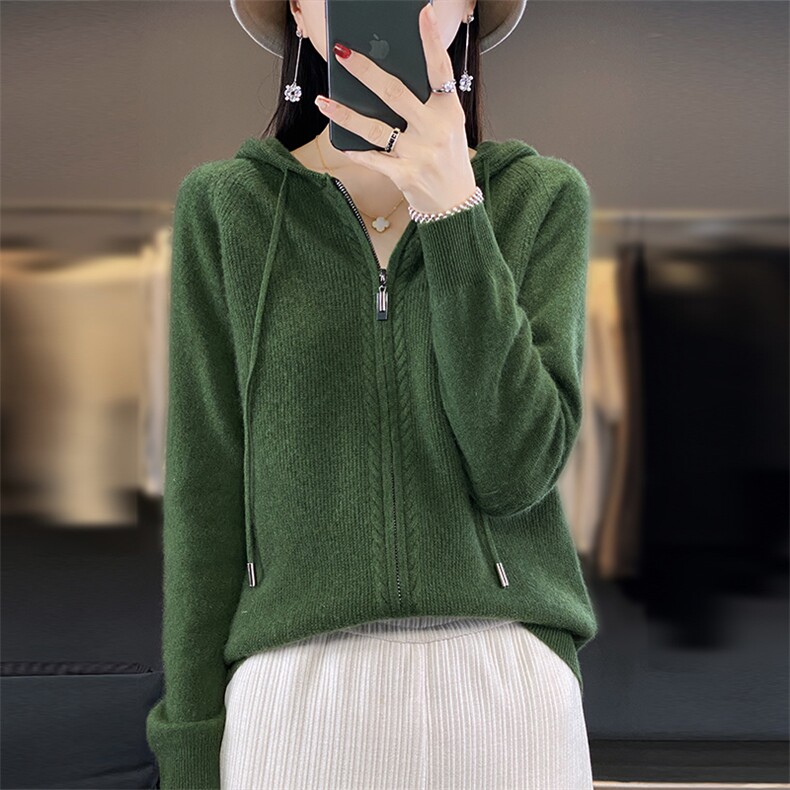 时尚百搭紫色羊毛开衫女秋冬季新款宽松显瘦长袖针织外套,女装羊毛衫,隆格羊绒