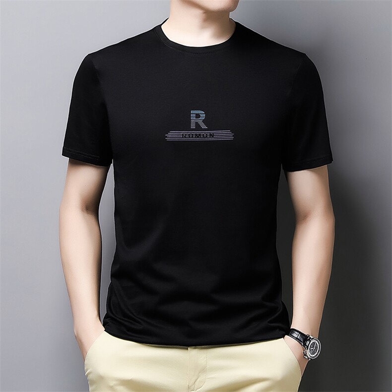 爸爸夏装圆领短袖t恤中年冰丝薄款polo衫男士夏季纯色宽松上衣服图片