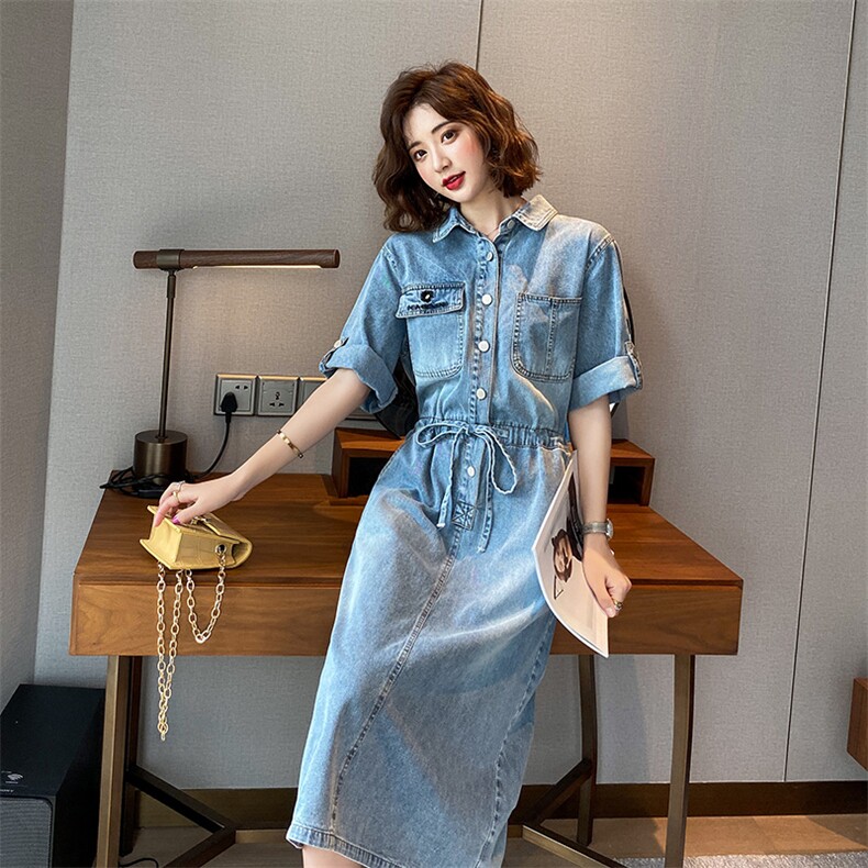 牛仔连衣裙女春夏2023年韩版修身薄款休闲显瘦ins港风衬衫裙潮，商品下架区商品下架区，维壹
