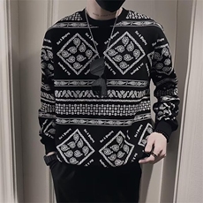 欧货站秋季男士新款时尚休闲提花卫衣潮流修身圆领长袖打底衫，男装T恤，星座506A