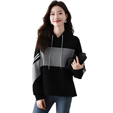 2025秋装韩版学院风条纹拼接卫衣女春秋小个子运动上衣，女装卫衣/绒衫，星宇服饰