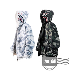 复古双帽迷彩连帽卫衣加绒加厚拉链开衫男女秋冬oversi保暖外套衣，男装棉衣，星座302B-2