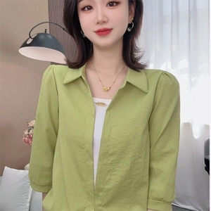 :2025新款拼接假两件衬衫设计洋气百搭女士上衣衬衣显瘦小衫图片
