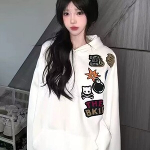 W10276-P55 网图现货 美式高街连帽重工毛巾绣卫衣设计感上衣潮流图片