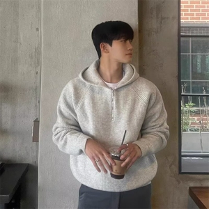 高级感半拉链连帽毛衣卫衣男潮牌春秋季慵懒风保暖针织衫重磅外套图片