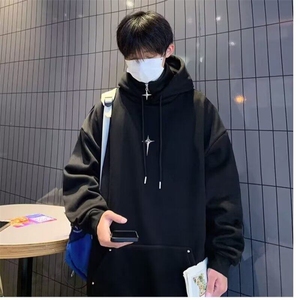 假两件连帽卫衣男春秋冬美式潮牌半拉链重磅男生外套痞帅高领上衣图片