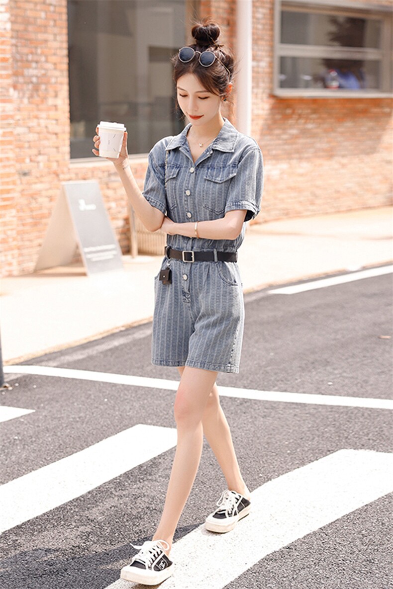 时尚显瘦牛仔连体裤夏季新款高腰修身短裤百搭休闲女装,女装连体裤,秋水欣儿